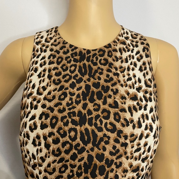 Cheetah print crewneck line sleeveless fit flare asymmetrical ruffled mini dress - Picture 3 of 14